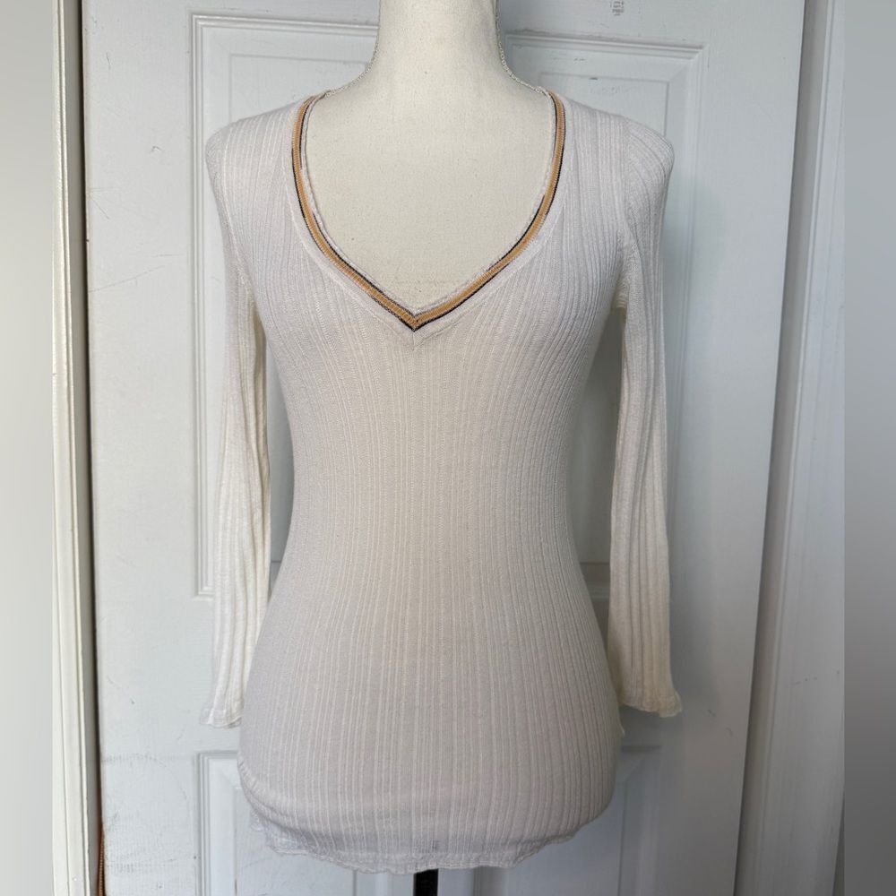 Y2K Missoni Cream Colored V Neck Knit Sweater